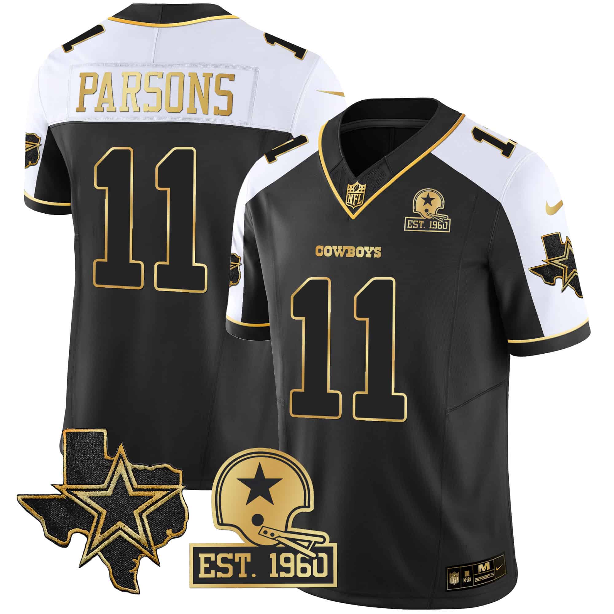 Men’s Cowboys Texas Patch Gold Vapor Jersey – All Stitched