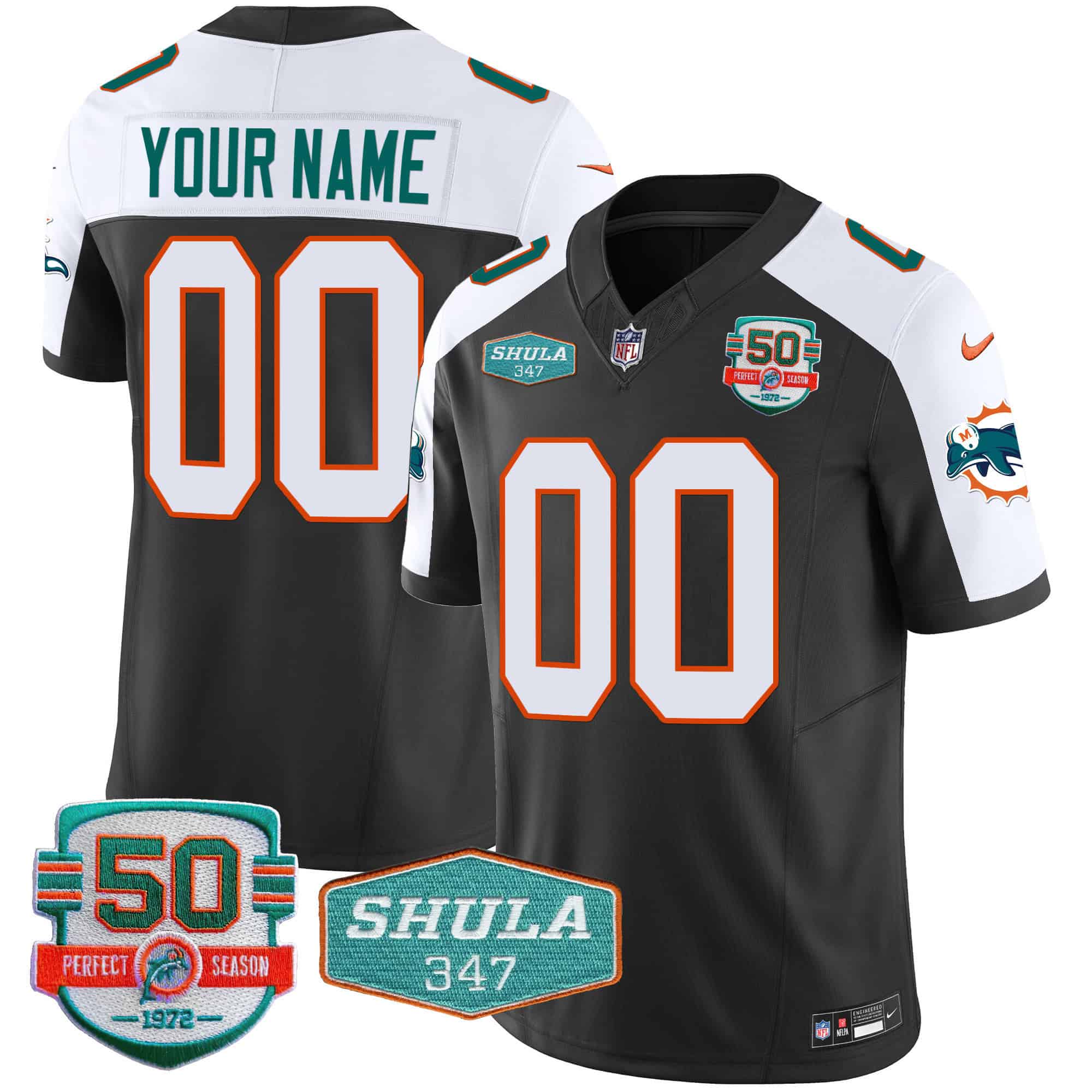 Dolphins Throwback Shula 347 Patch Vapor Custom Jersey – All Stitched