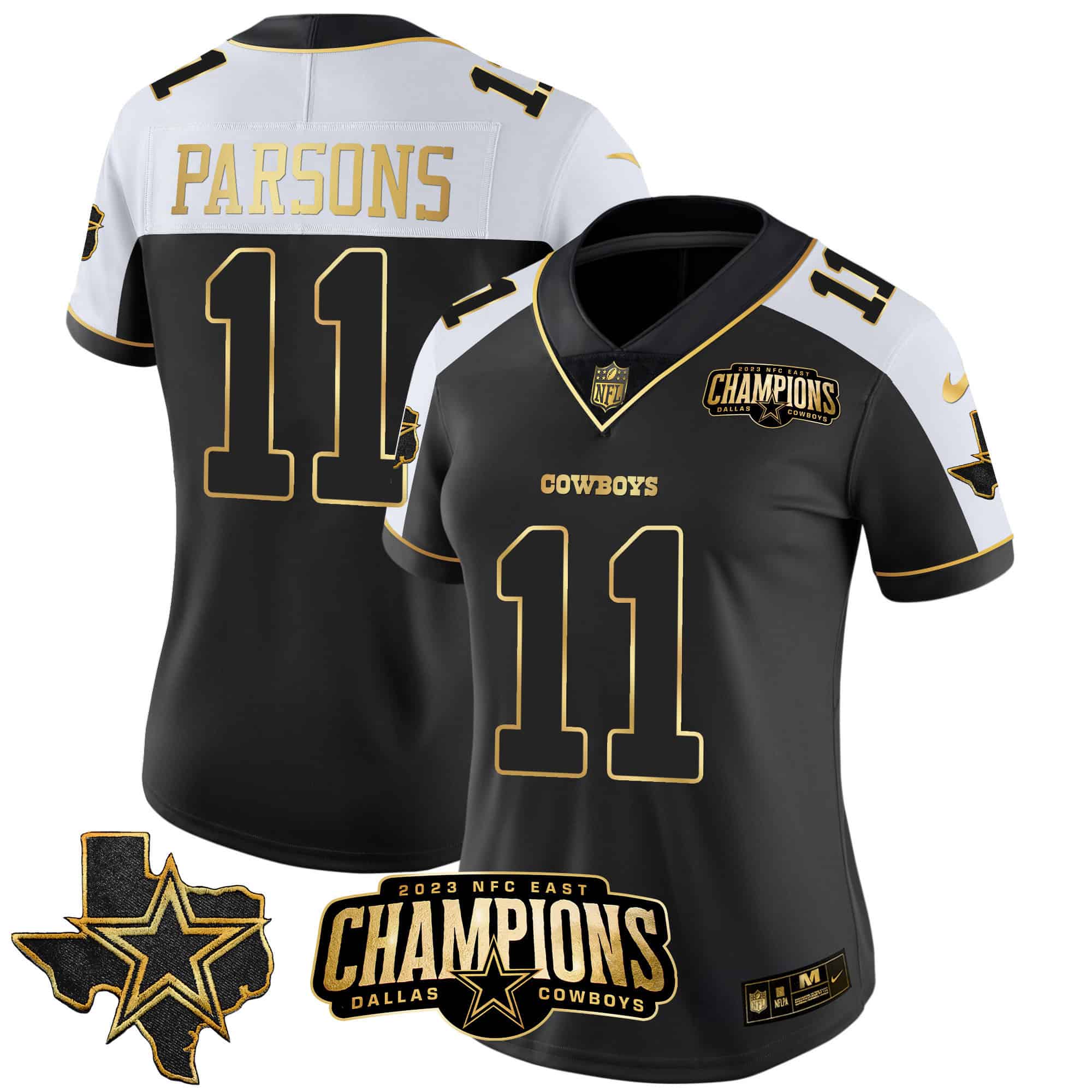 Women’s Cowboys 2023 NFC East Patch Gold Vapor Jersey – All Stitched
