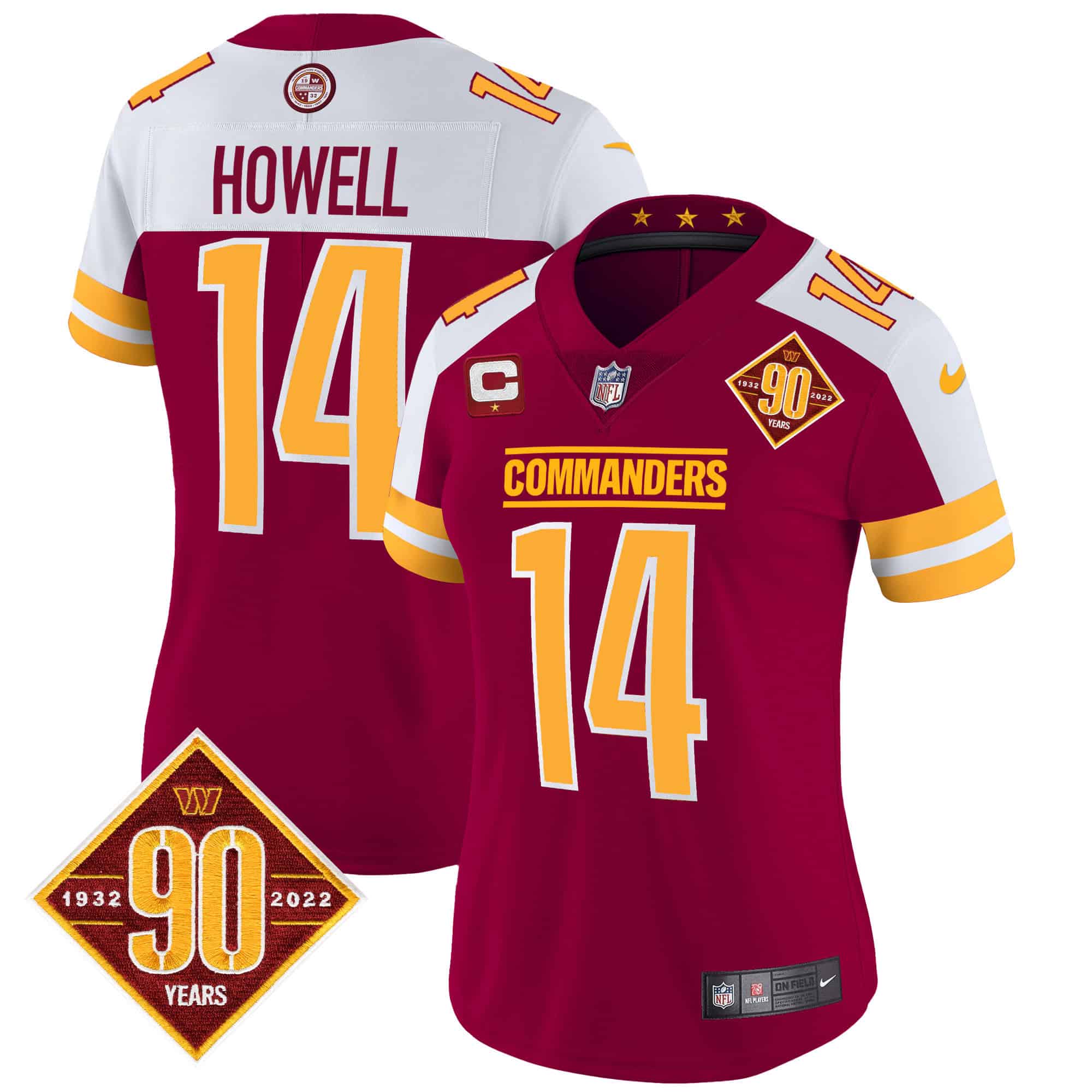 Women’s Washington Commanders 90th Anniversary Patch Vapor Jersey V2 – All Stitched