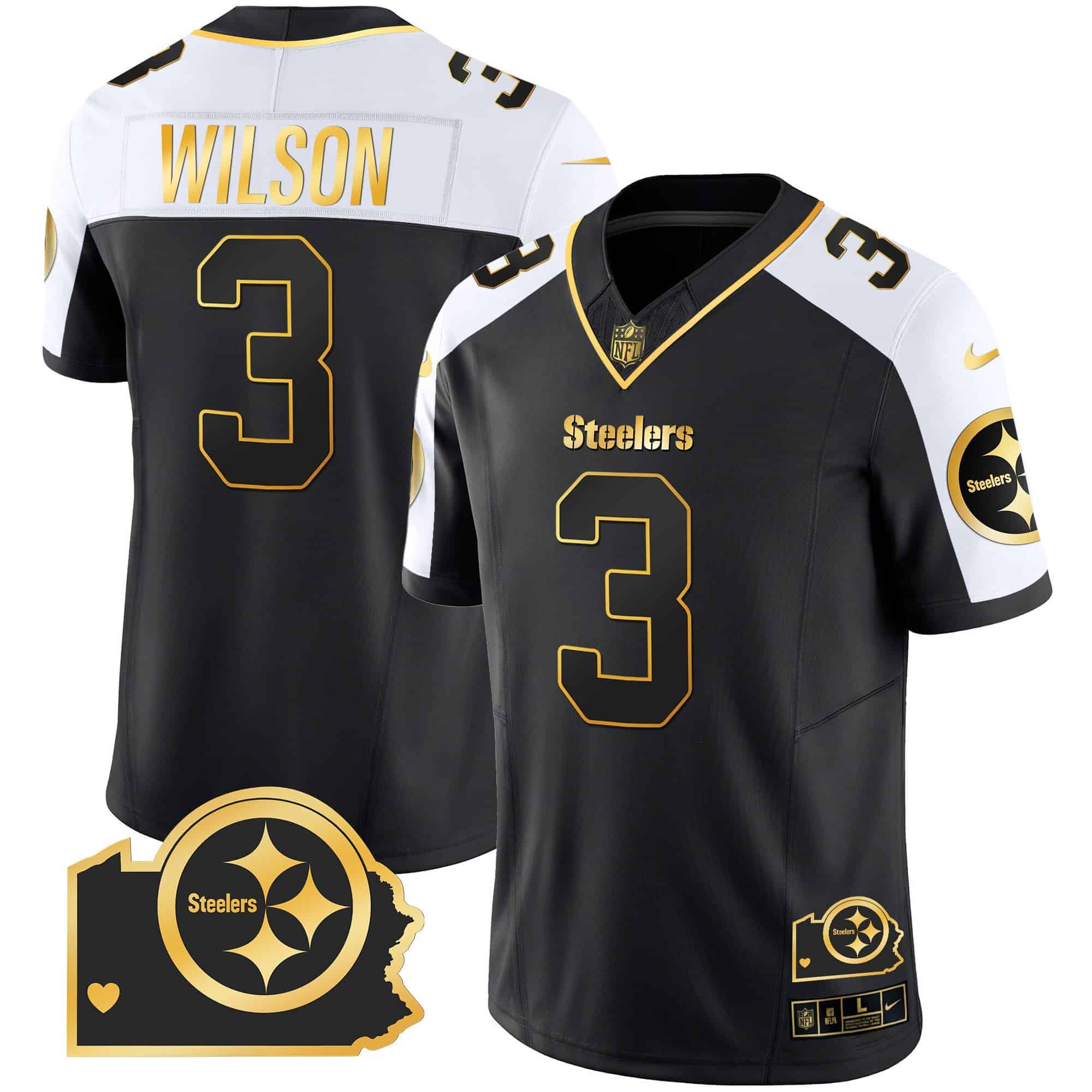Men’s Steelers Home Patch Gold Vapor Jersey – All Stitched