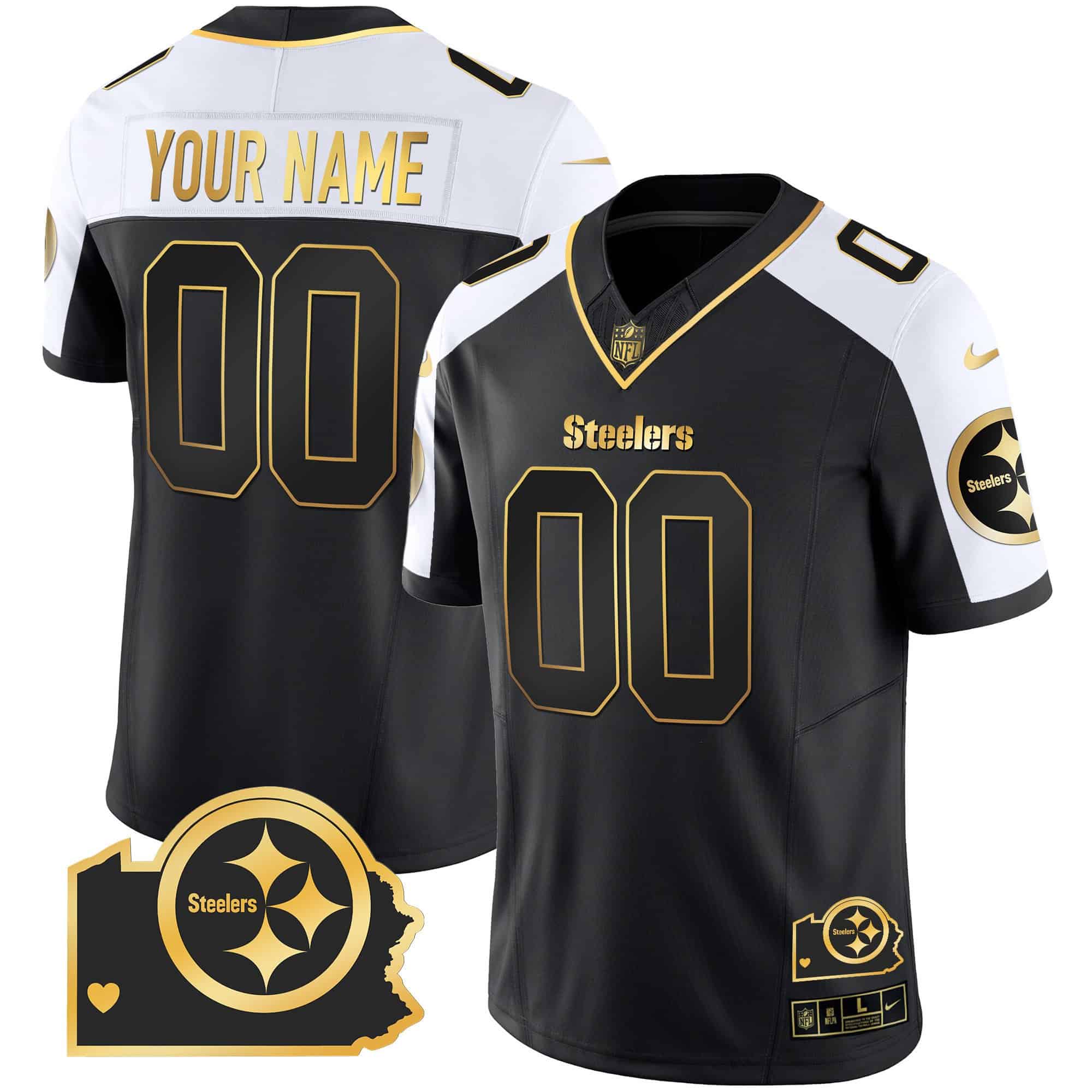 Steelers Home Patch Gold Vapor Custom Jersey – All Stitched