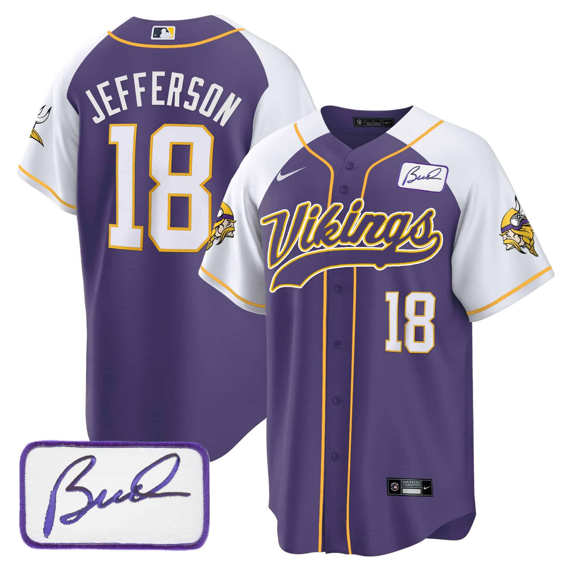 Men’s Vikings Bud Grant Patch Classic Baseball Jersey – All Stitched