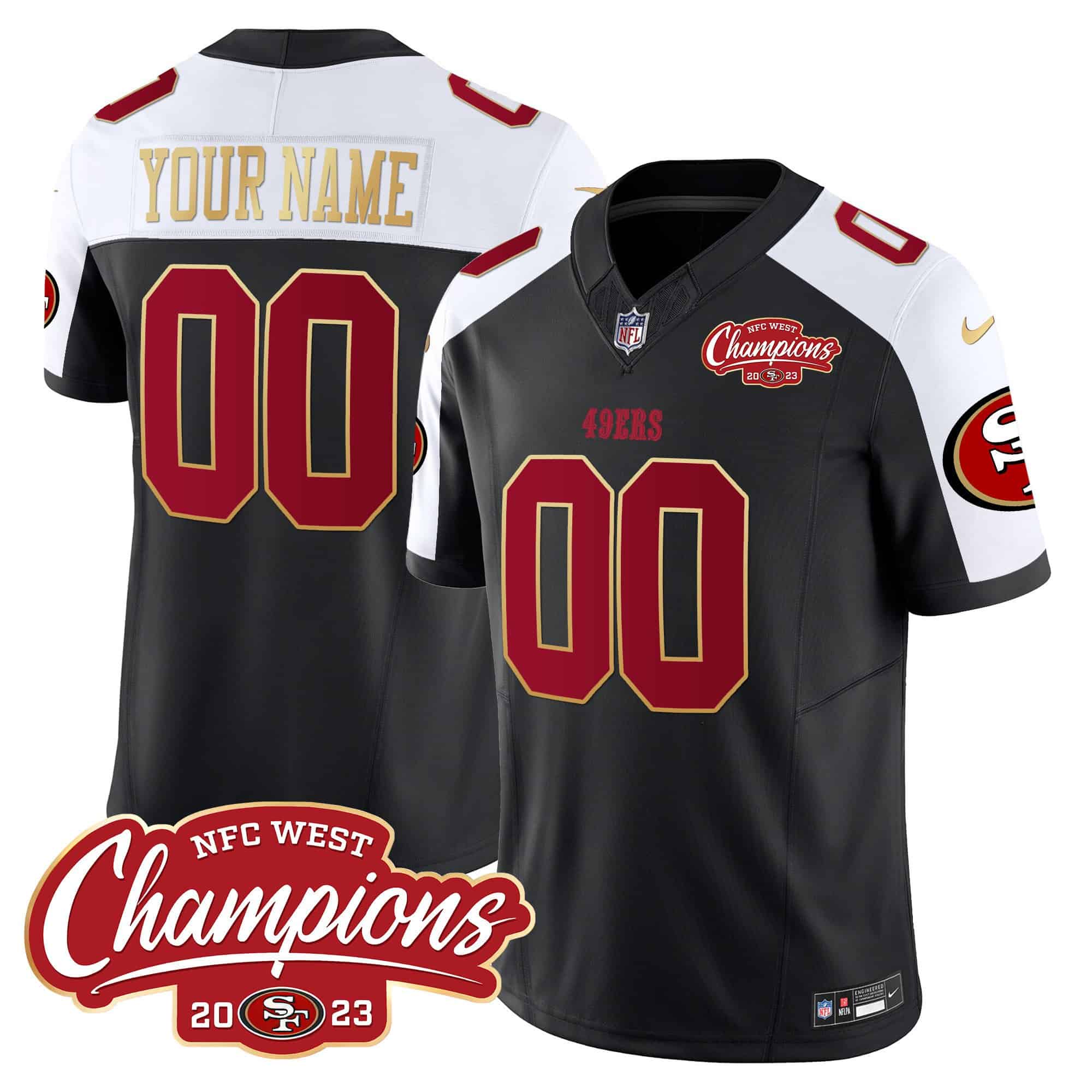 49ers NFC West Gold Trim Vapor Custom Jersey – All Stitched