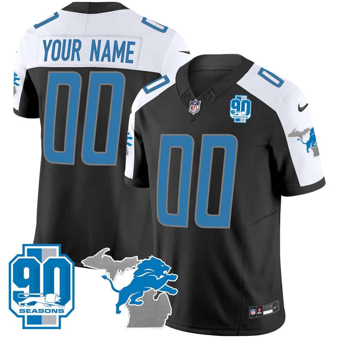 Detroit Lions 90th Year & Michigan Patch Custom Vapor Jersey – All Stitched