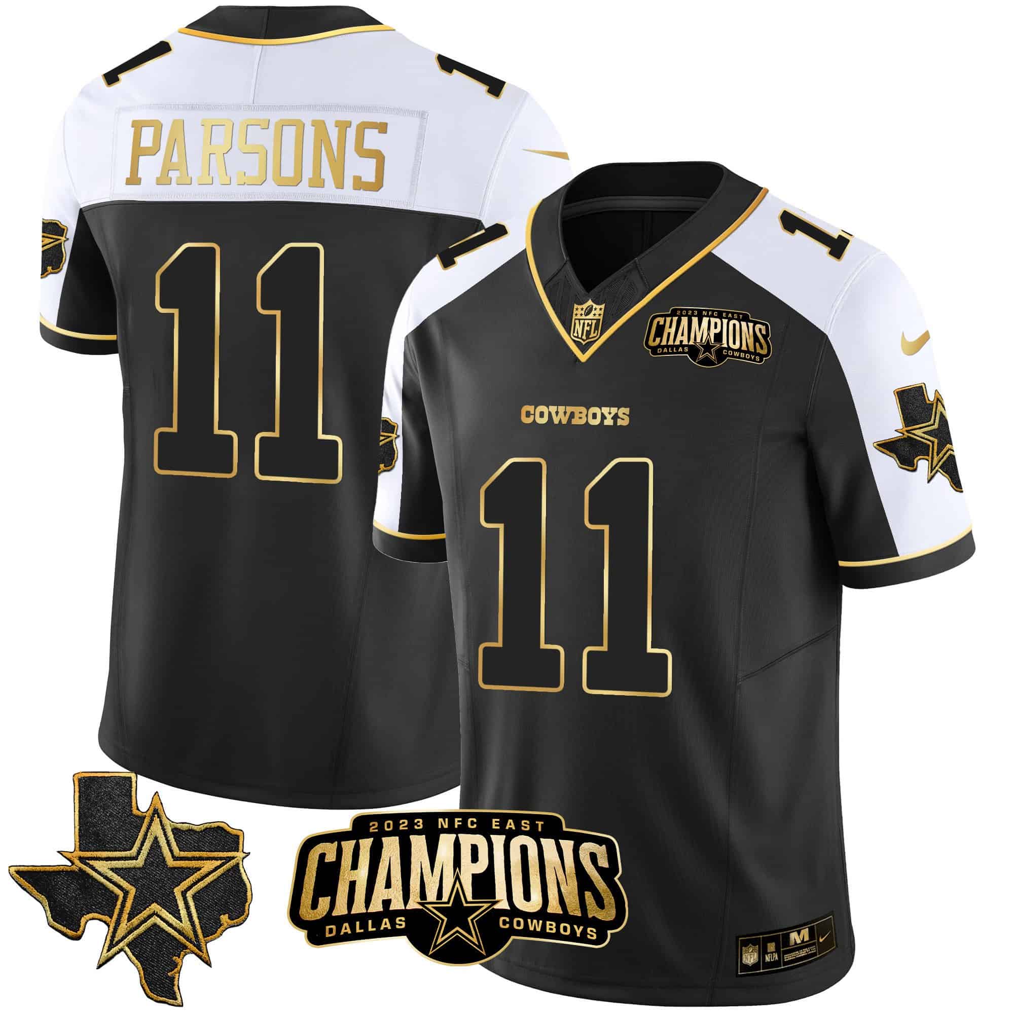 Men’s Cowboys 2023 NFC East Patch Gold Vapor Jersey – All Stitched
