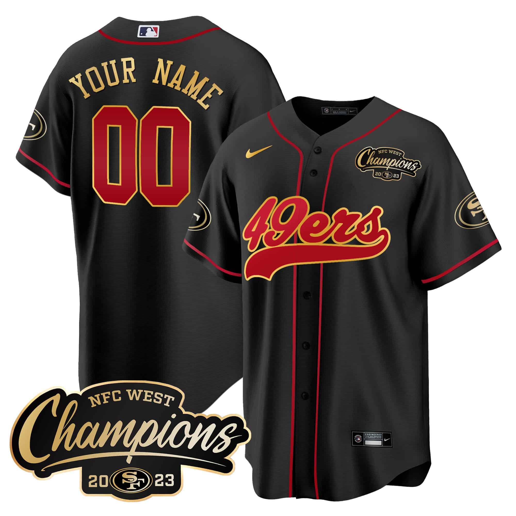 49ers 2023 NFC West Baseball Gold Trim Custom Jersey – All Stitched