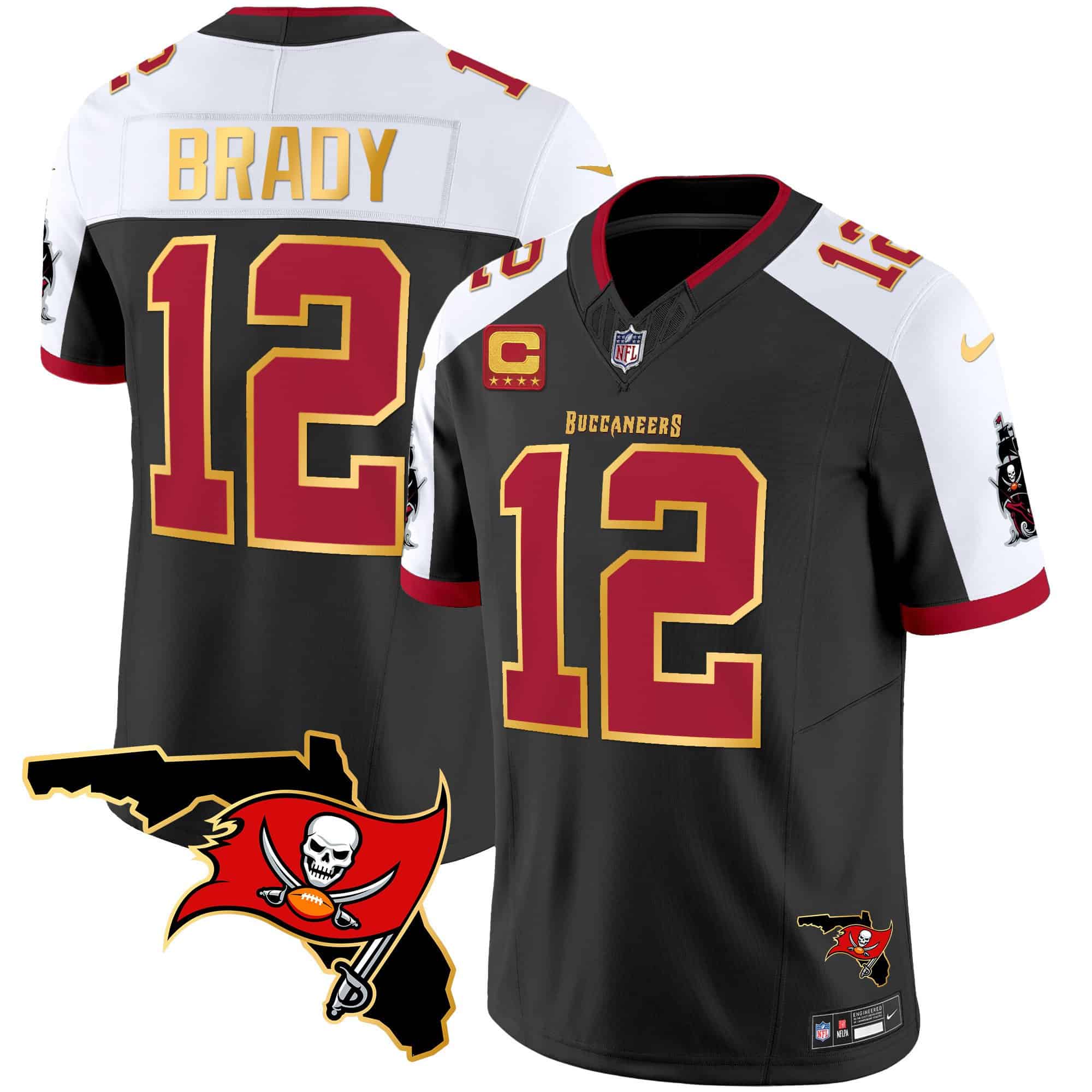 Men’s Buccaneers Florida Patch Gold Trim Vapor Jersey – All Stitched