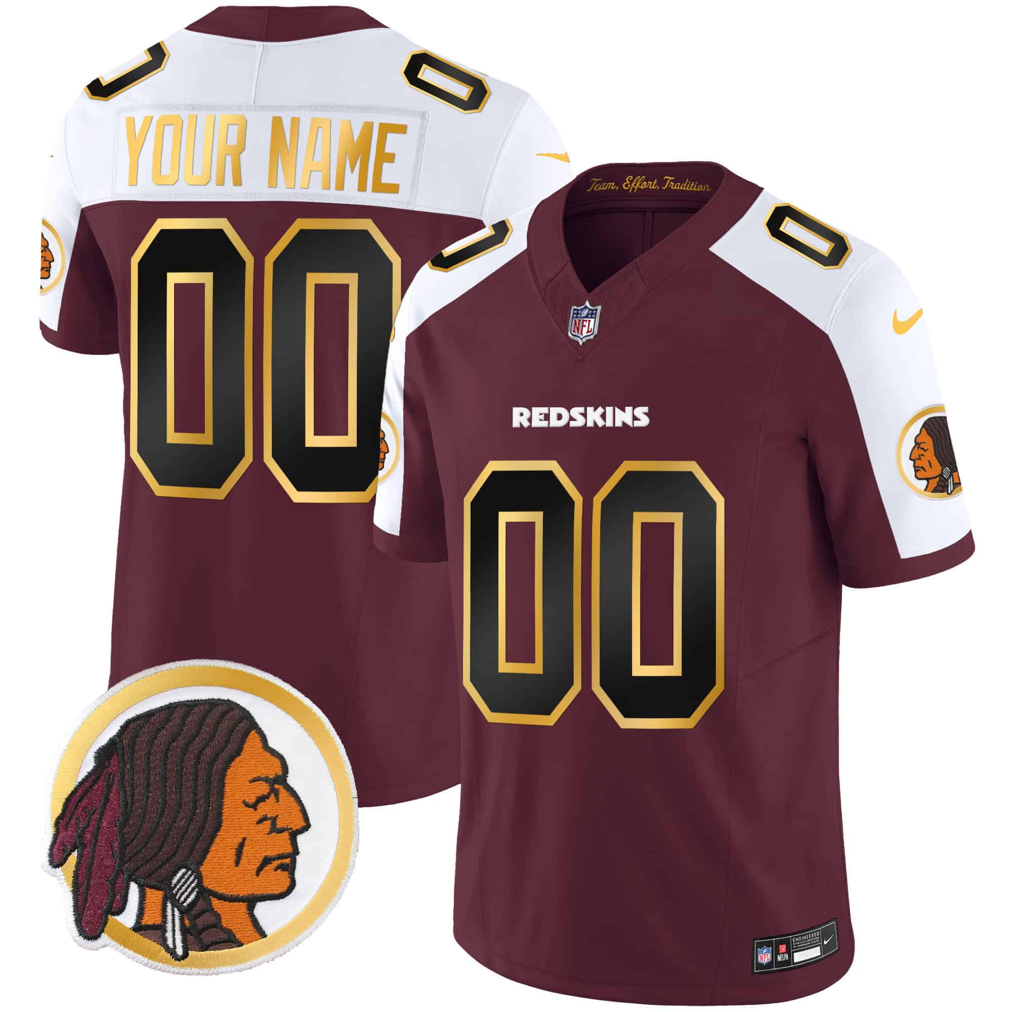 Washington Redskins Throwback Vapor Gold Trim Custom Jersey – All Stitched