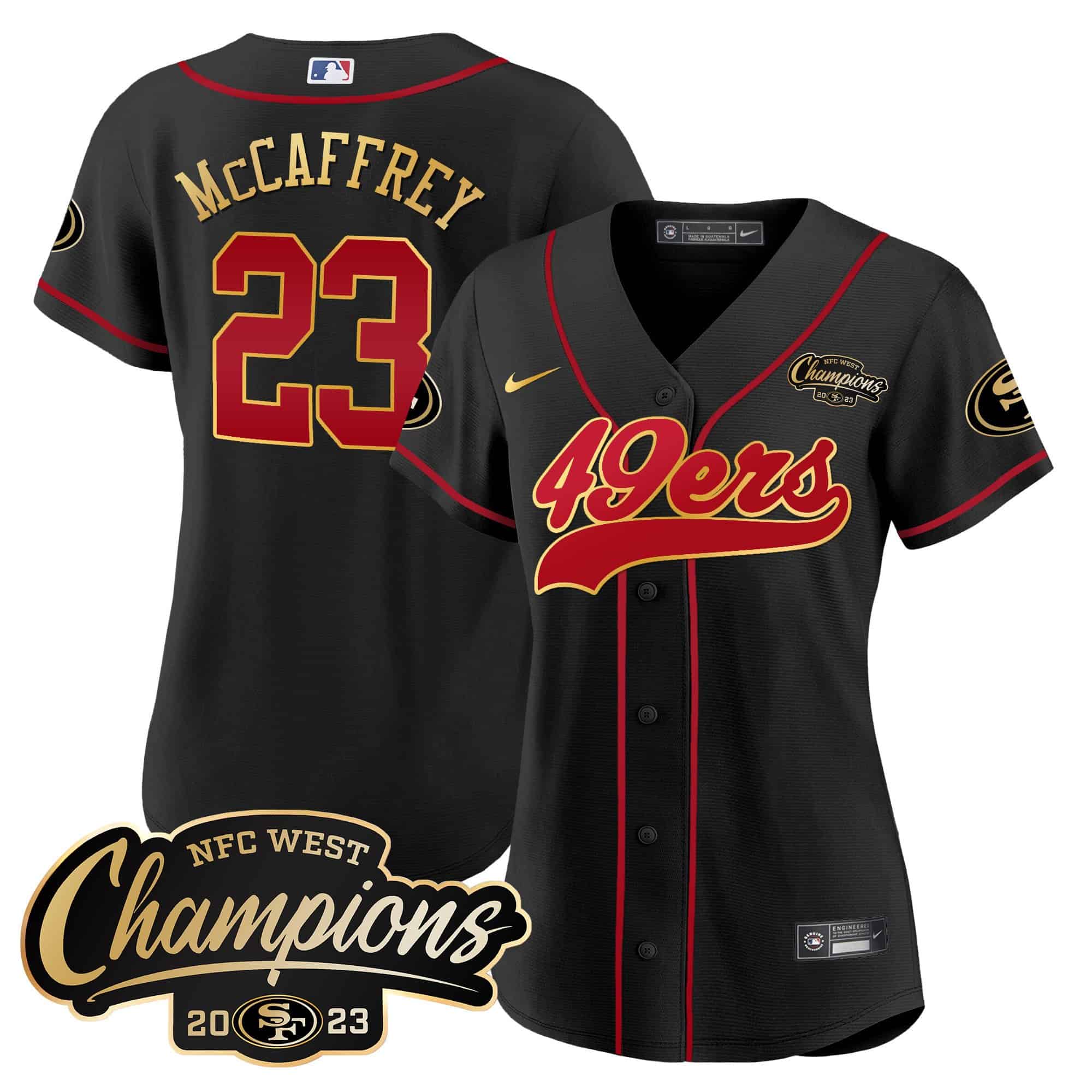 Women’s 49ers 2023 NFC West Baseball Gold Trim Jersey – All Stitched