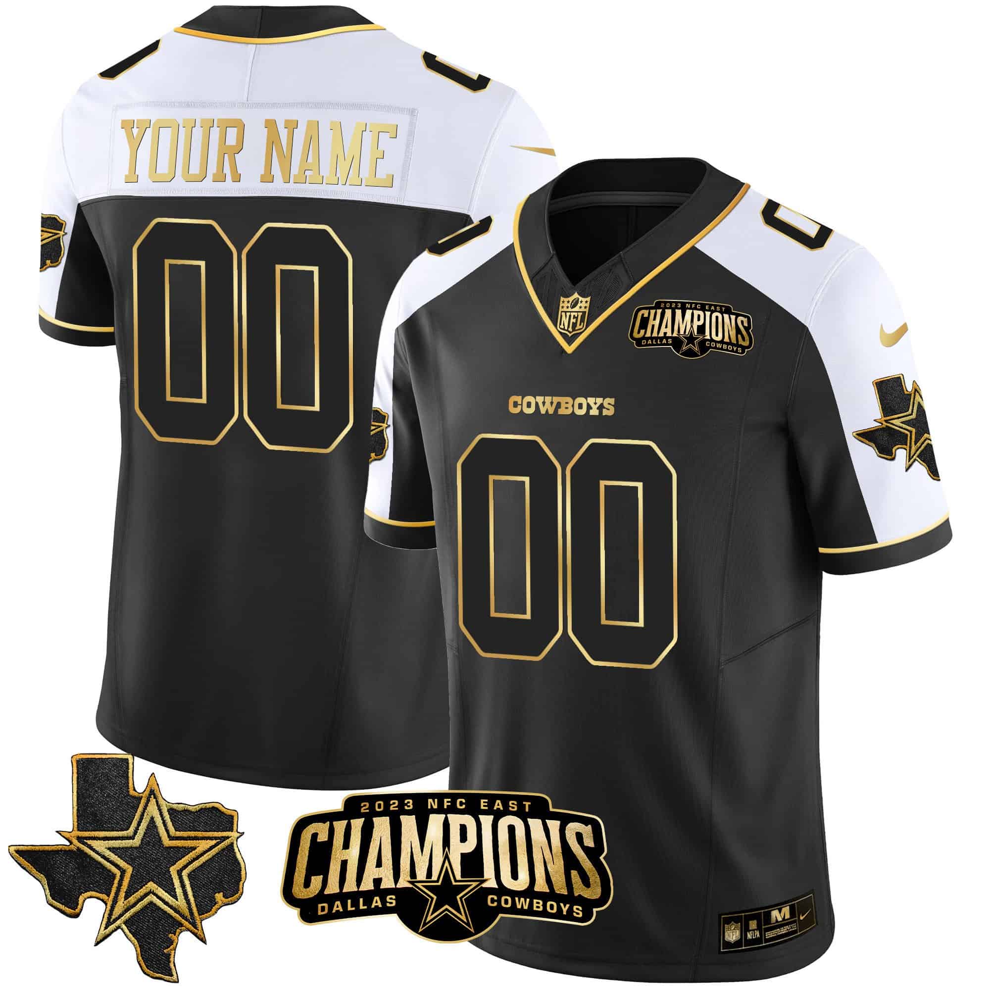 Cowboys 2023 NFC East Patch Gold Vapor Custom Jersey – All Stitched