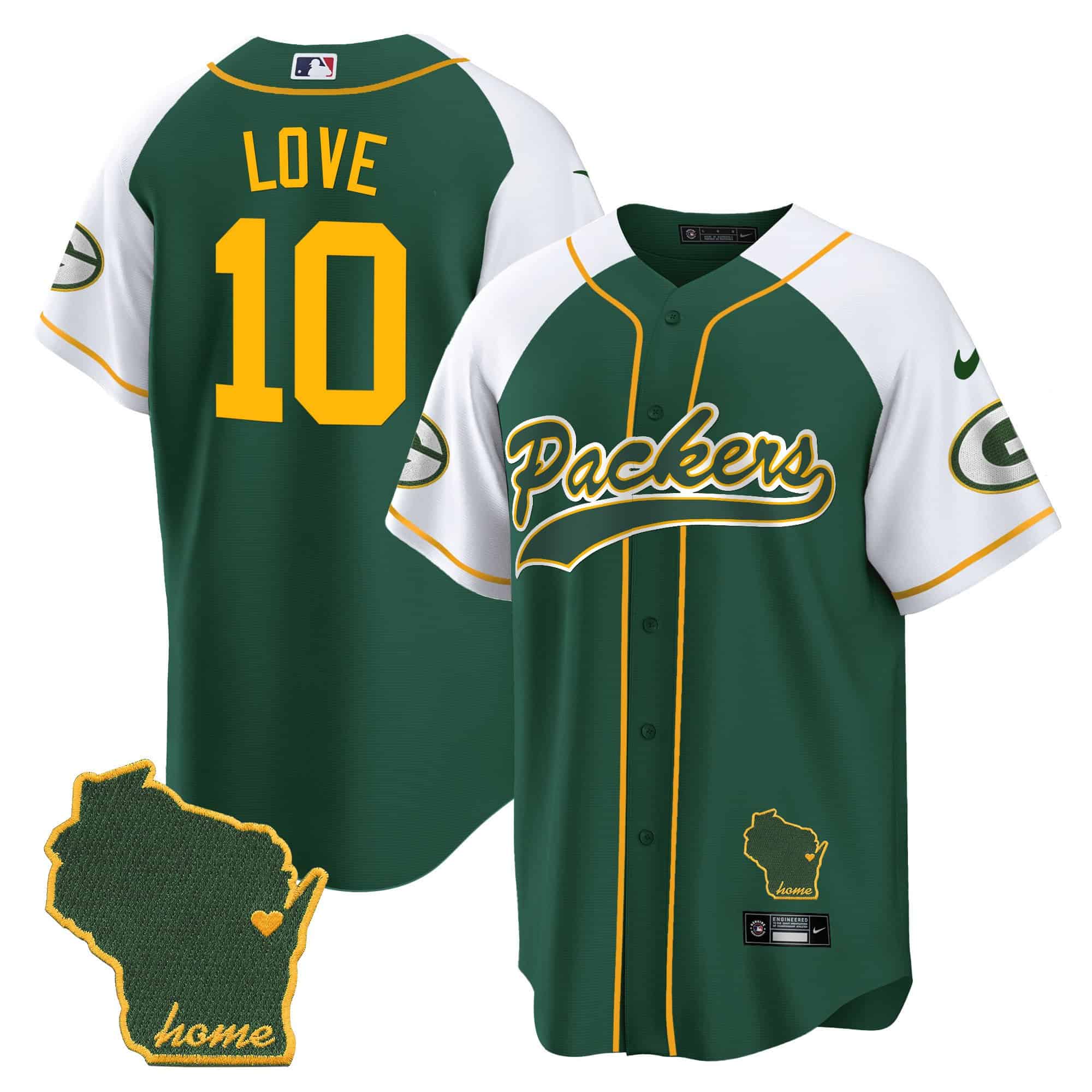Men’s Packers Home Patch Baseball Jersey – All Stitched