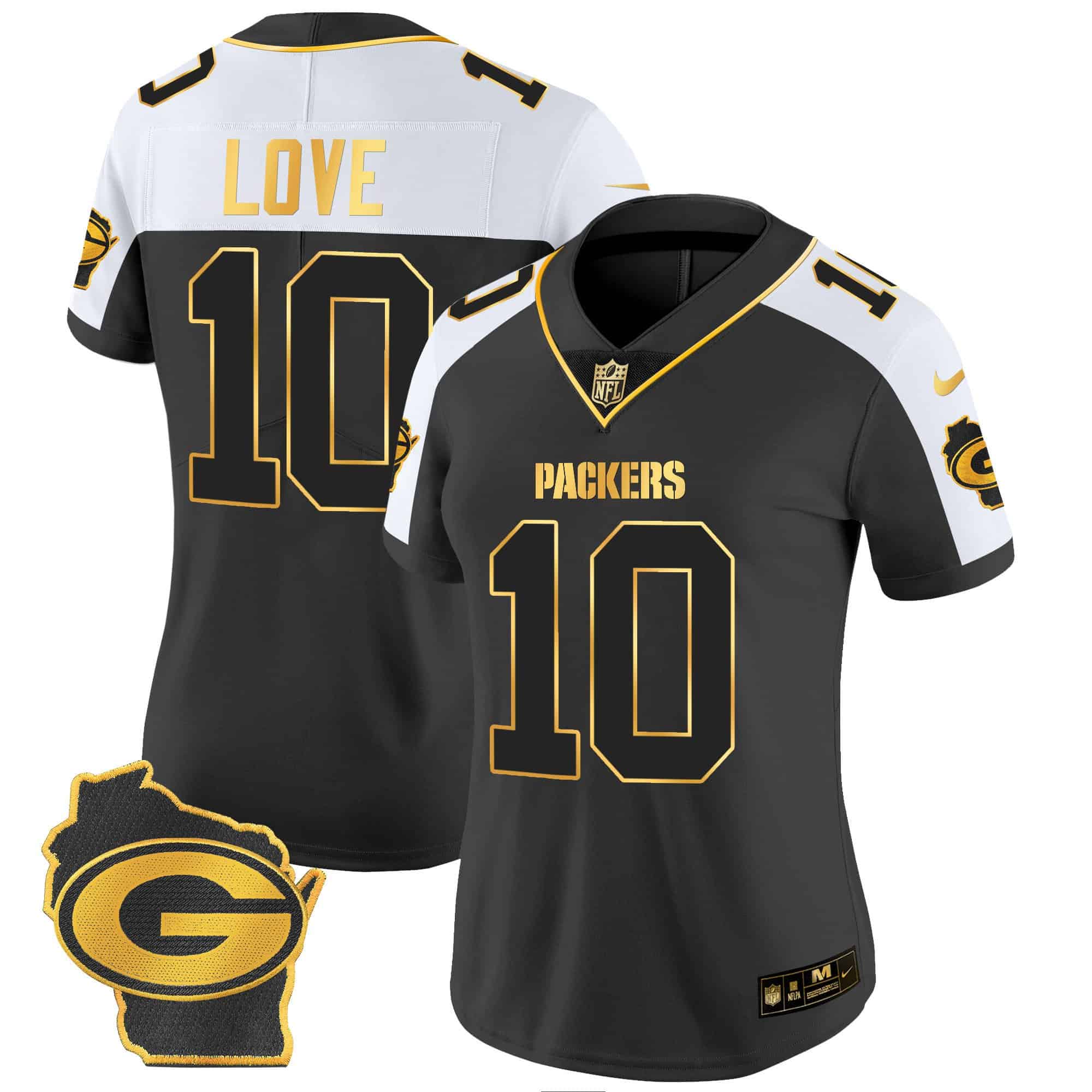 Women’s Packers Home Patch Gold Vapor Jersey – All Stitched