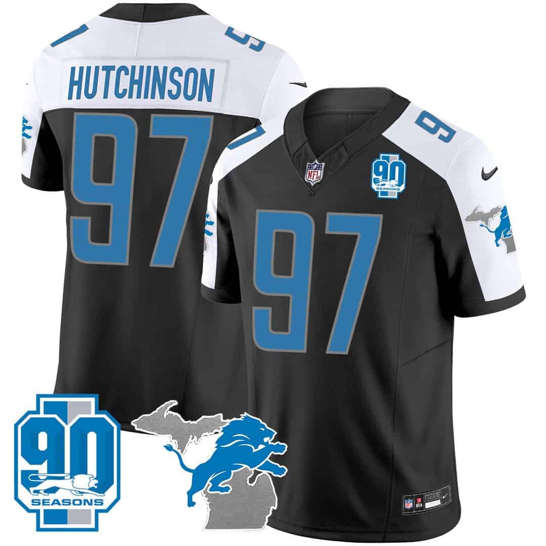 Men’s Detroit Lions 90th Year & Michigan Patch Vapor Jersey – All Stitched