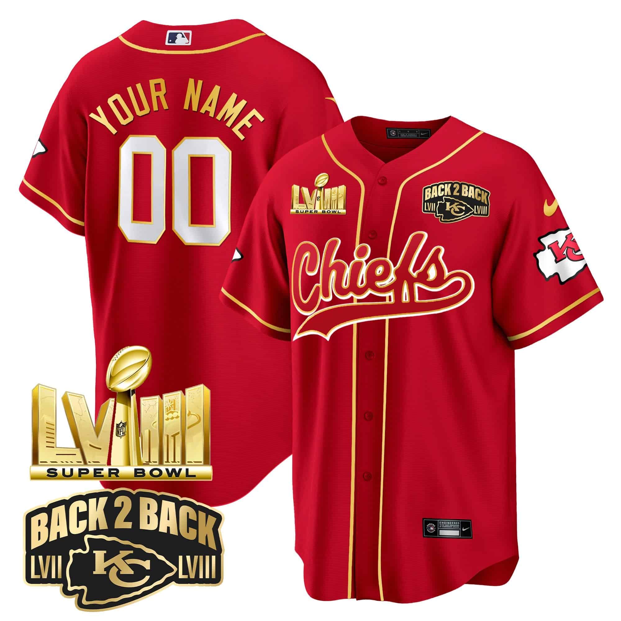 Chiefs Super Bowl LVIII & Back 2 Back Gold Patch Baseball Custom Jersey – All Stitched