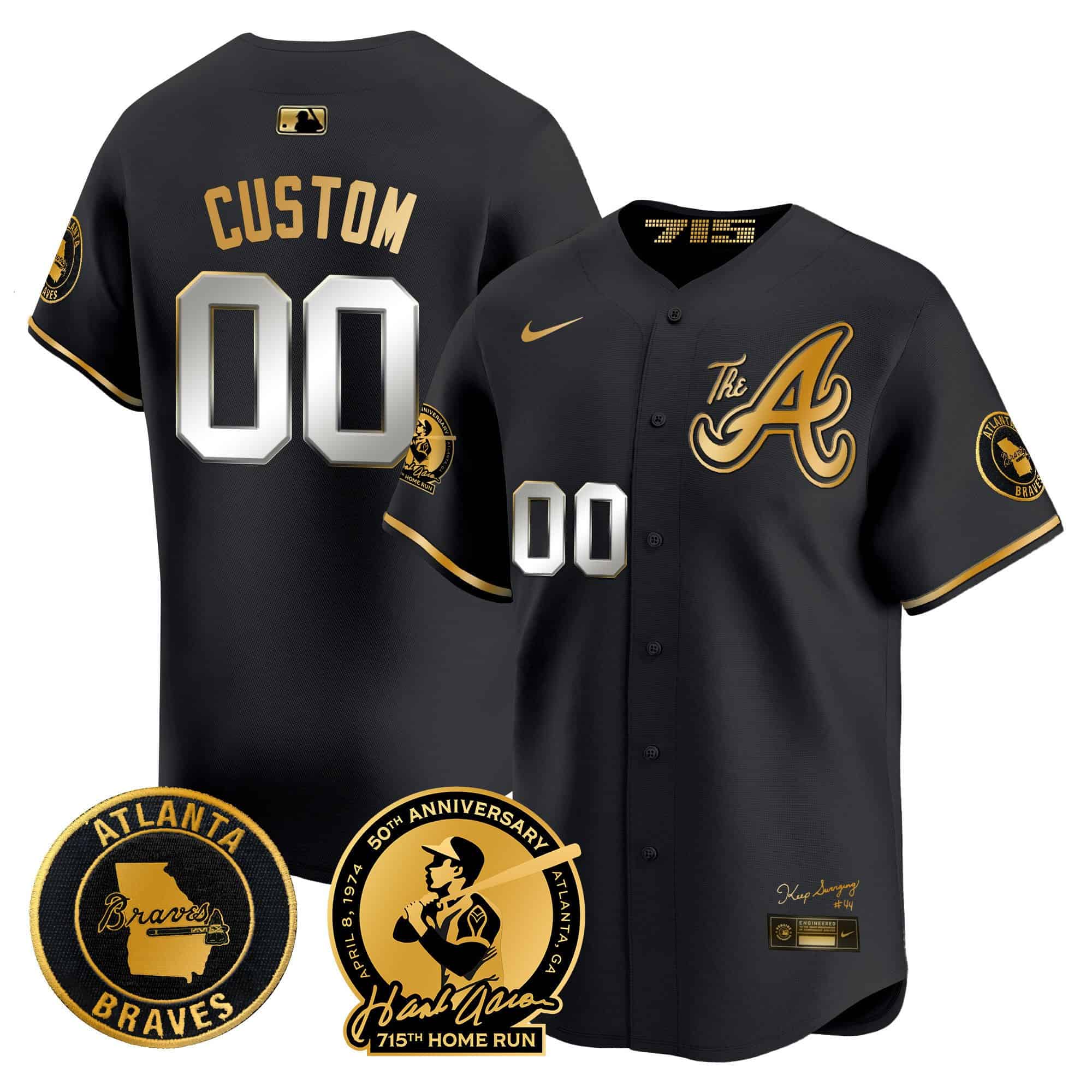 Atlanta Braves Hank Aaron 715th Home Run Patch Vapor Premier Limited Custom Jersey V2 – All Stitched