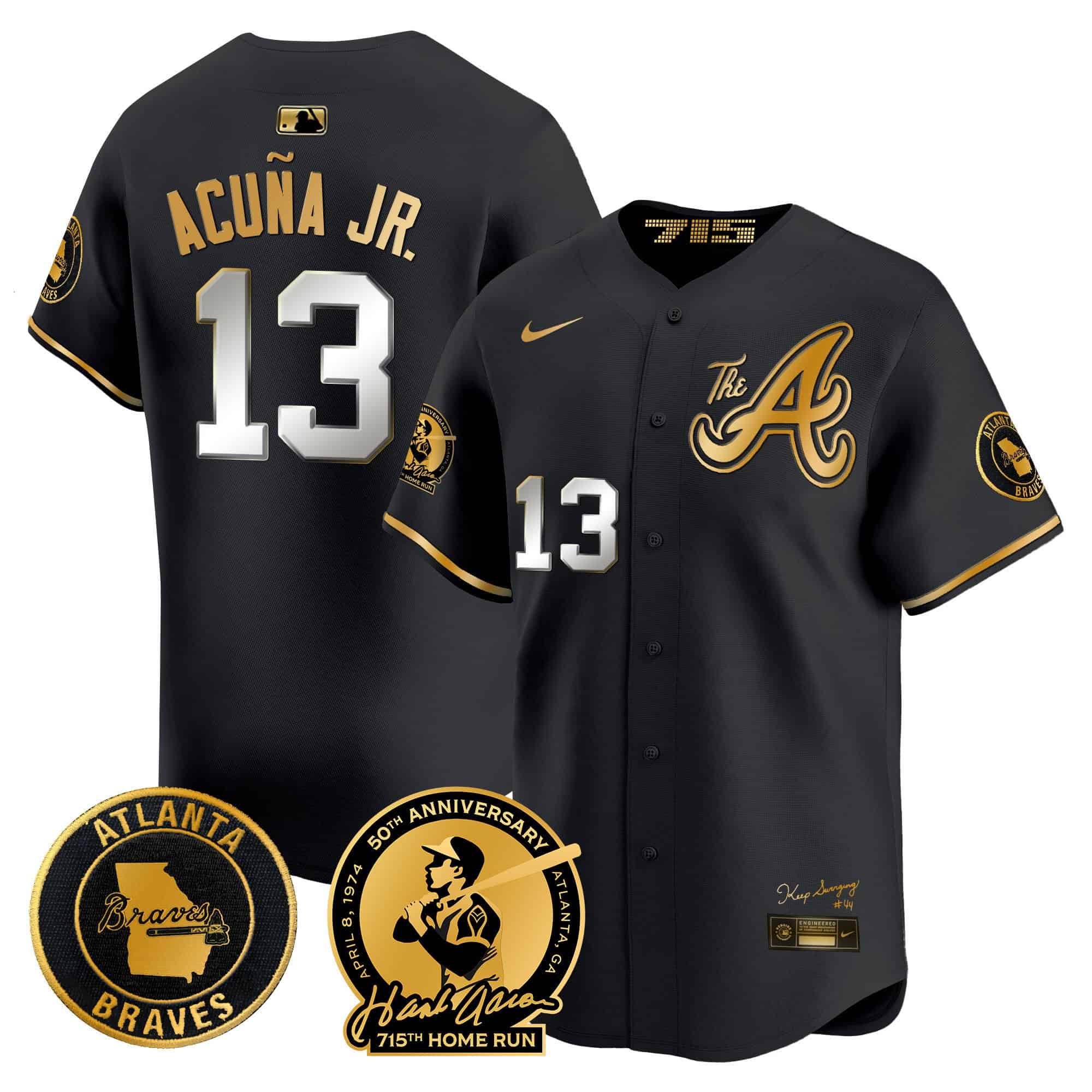Men’s Atlanta Braves Hank Aaron 715th Home Run Patch Vapor Premier Limited Jersey V2 – All Stitched