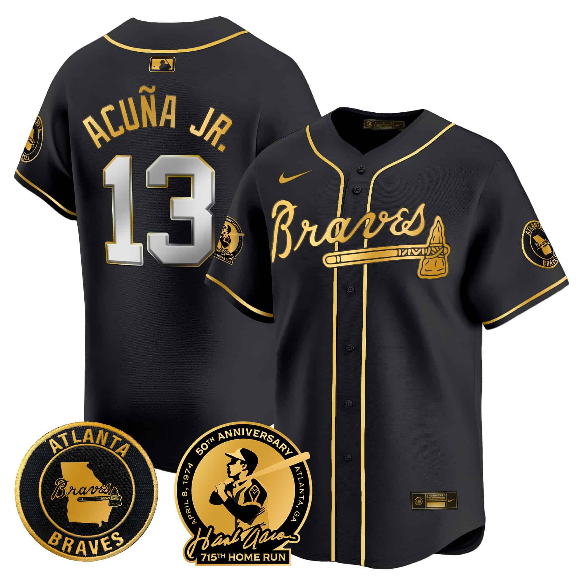 Men’s Atlanta Braves Hank Aaron 715th Home Run Patch Vapor Premier Limited Jersey – All Stitched