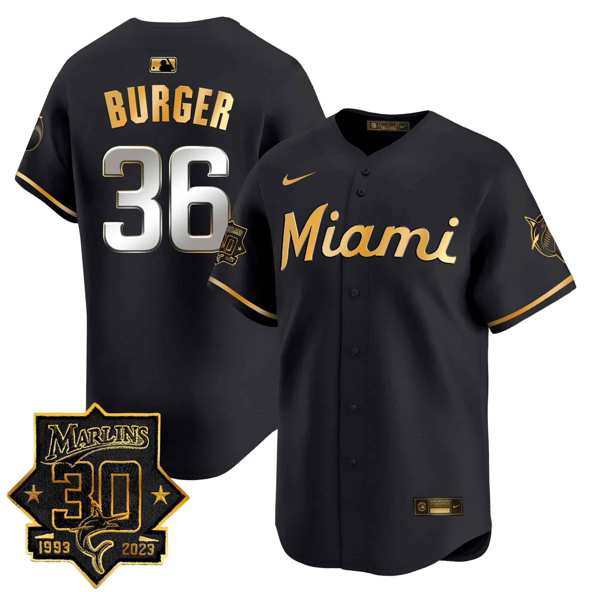 Men’s Miami Marlins 30 Seasons Anniversary Patch Vapor Premier Limited Jersey – All Stitched