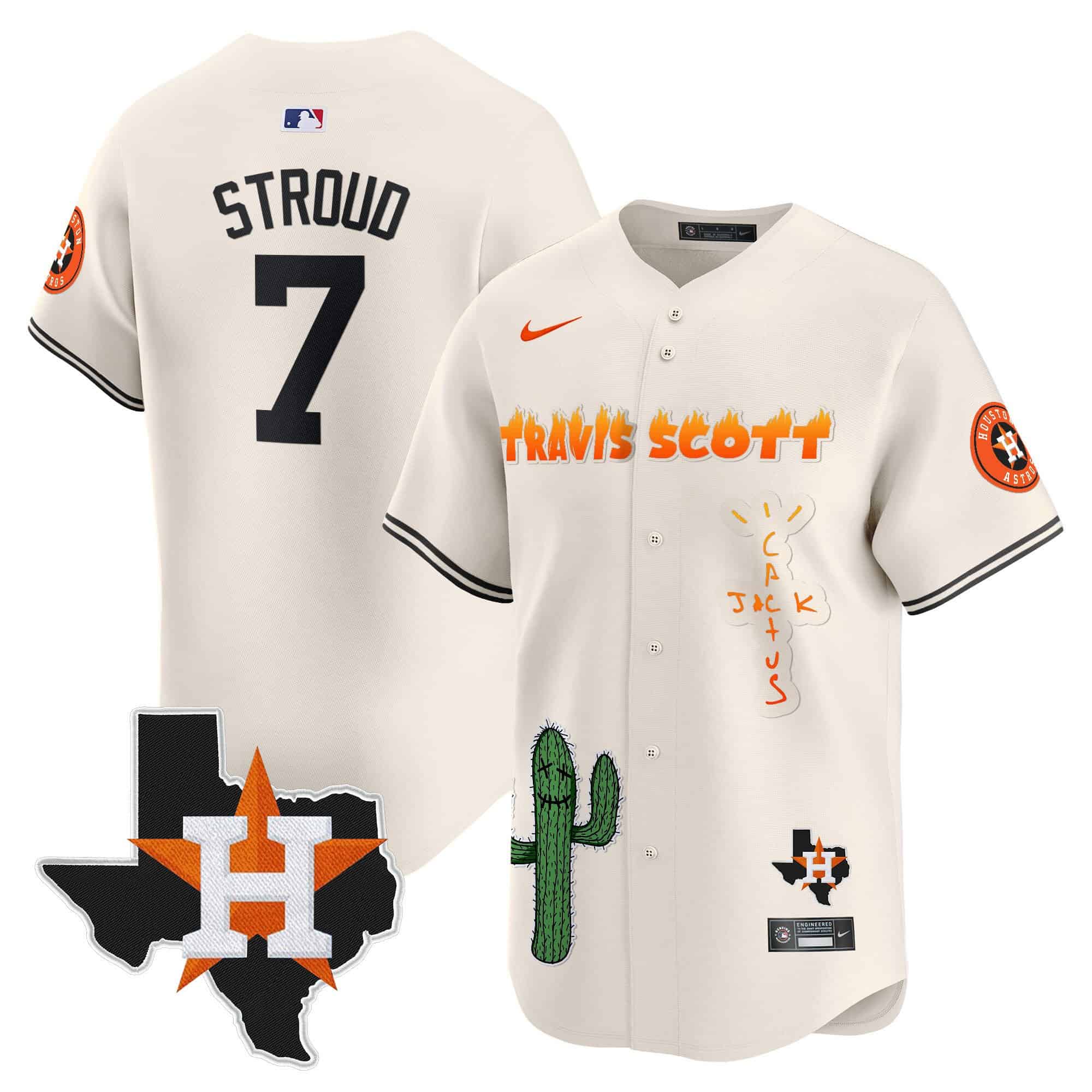 Men’s Houston Astros Cactus Jack Patch Vapor Premier Limited Jersey V9 – Stitched