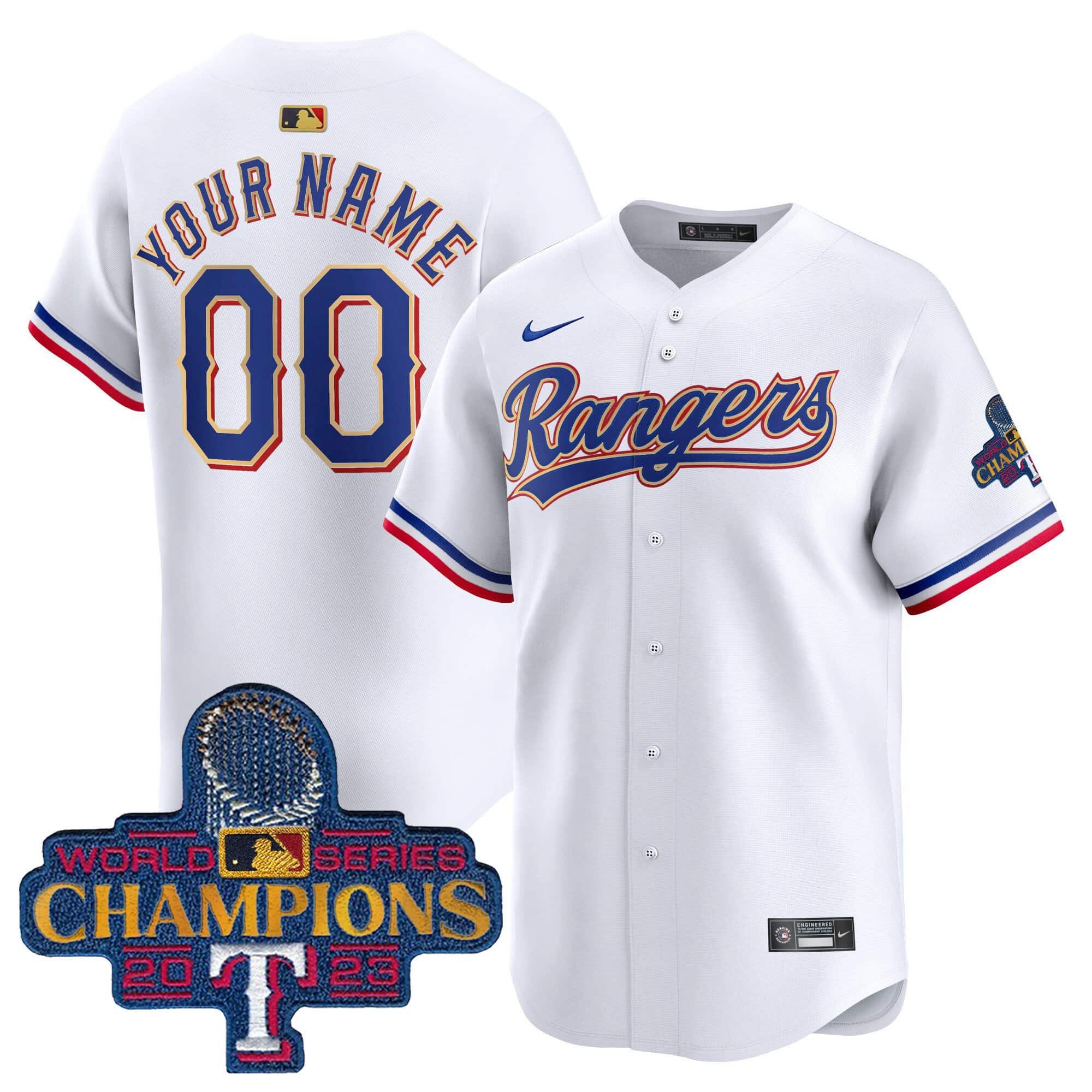 Texas Rangers 2023 World Series Gold Trim Vapor Premier Limited Custom Jersey – All Stitched