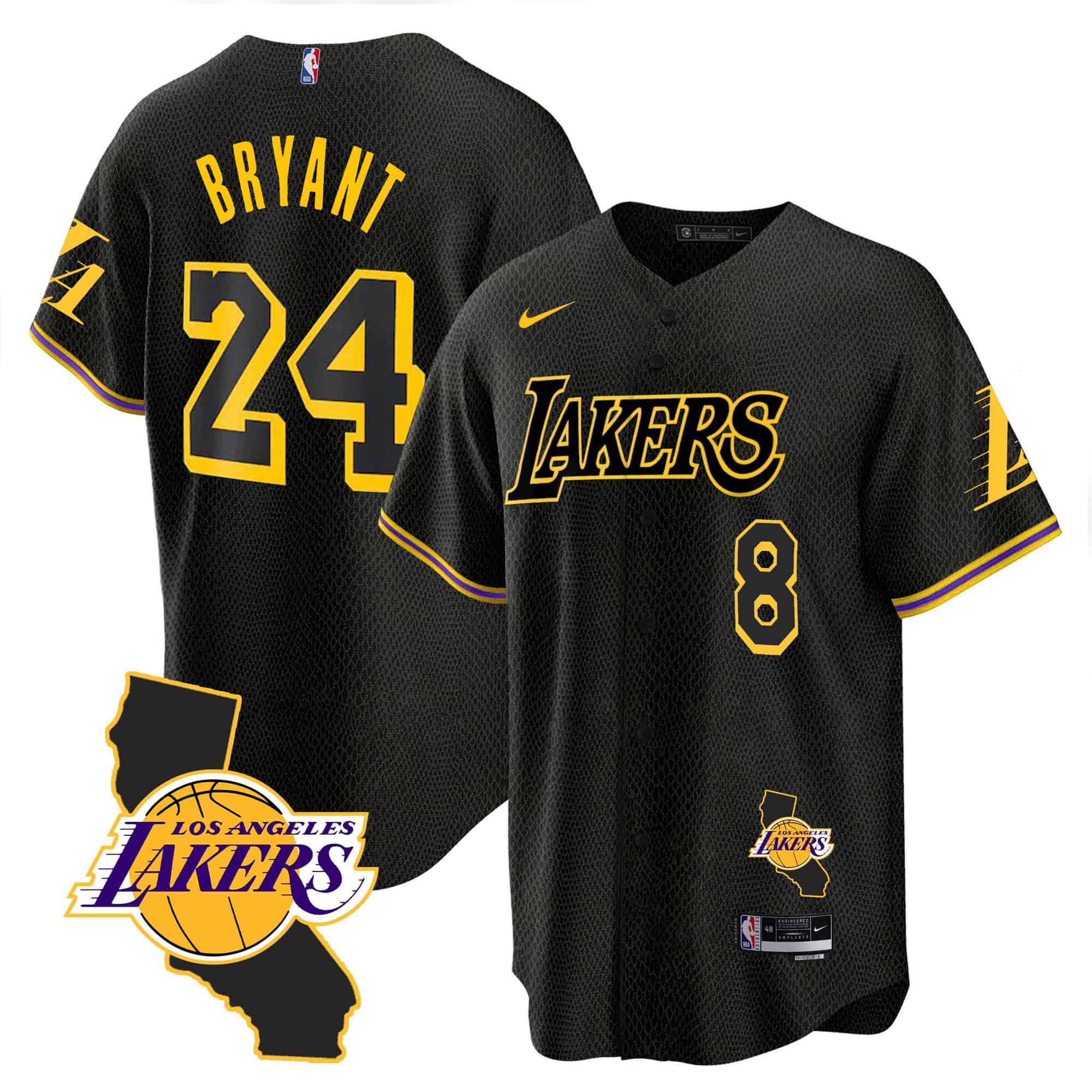 Men’s Los Angeles Lakers California Patch Baseball Mamba Jersey V2 – All Stitched